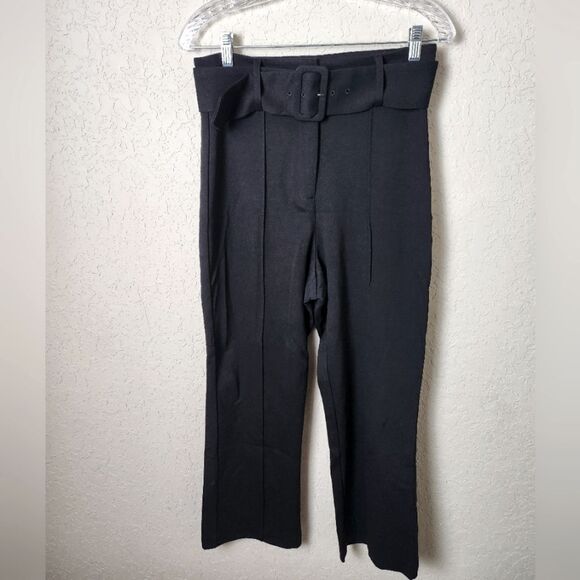 Drew High Waisted Belted Knit Capri Ankle Cropped Dress Pants Black Size 8 New